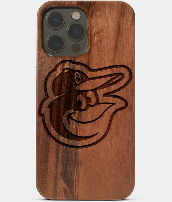 Carved Wood Baltimore Orioles iPhone 13 Pro Max Case | Custom Baltimore Orioles Gift, Birthday Gift | Personalized Mahogany Wood Cover, Gifts For Him, Monogrammed Gift For Fan | by Engraved In Nature