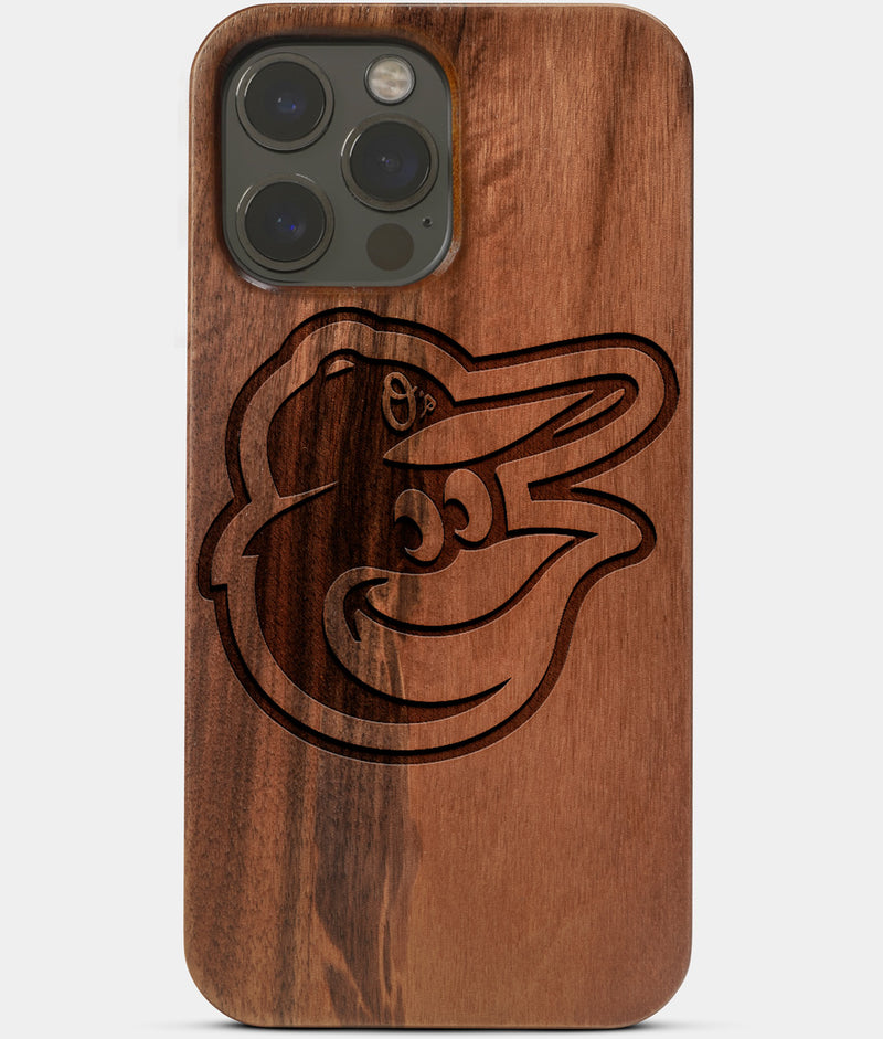 Carved Wood Baltimore Orioles iPhone 13 Pro Max Case | Custom Baltimore Orioles Gift, Birthday Gift | Personalized Mahogany Wood Cover, Gifts For Him, Monogrammed Gift For Fan | by Engraved In Nature