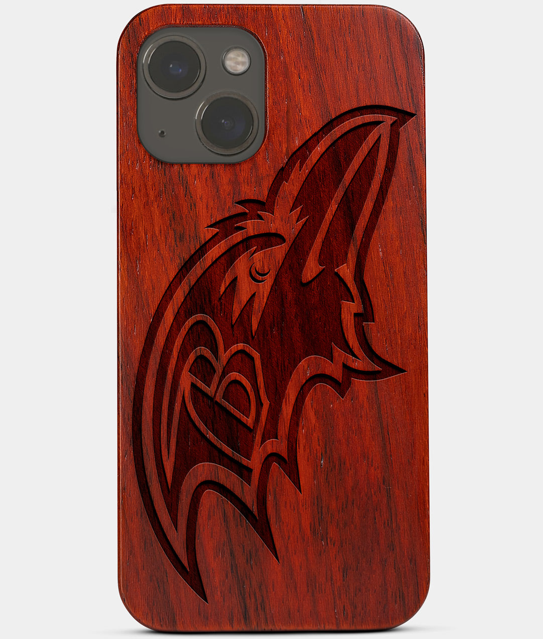 Carved Wood Baltimore Ravens iPhone 13 Case | Custom Baltimore Ravens Gift, Birthday Gift | Personalized Mahogany Wood Cover, Gifts For Him, Monogrammed Gift For Fan | by Engraved In Nature