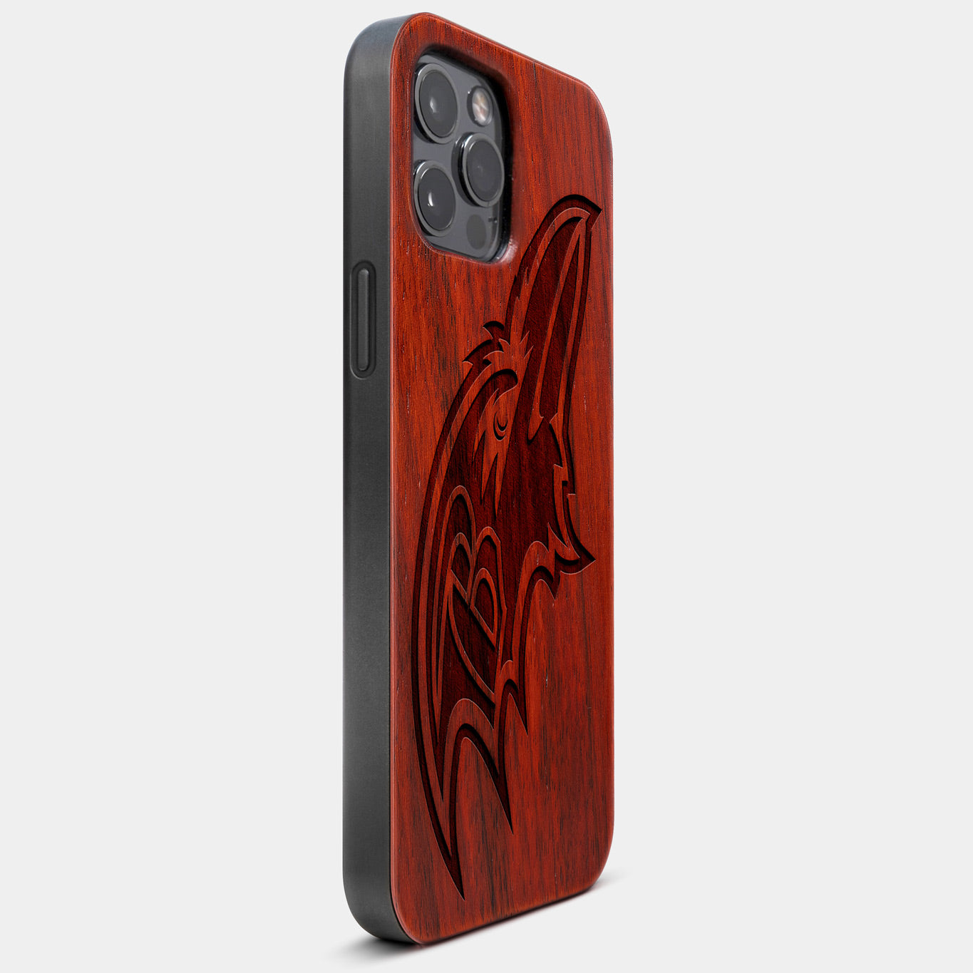 Best Wood Baltimore Ravens iPhone 13 Pro Max Case | Custom Baltimore Ravens Gift | Mahogany Wood Cover - Engraved In Nature