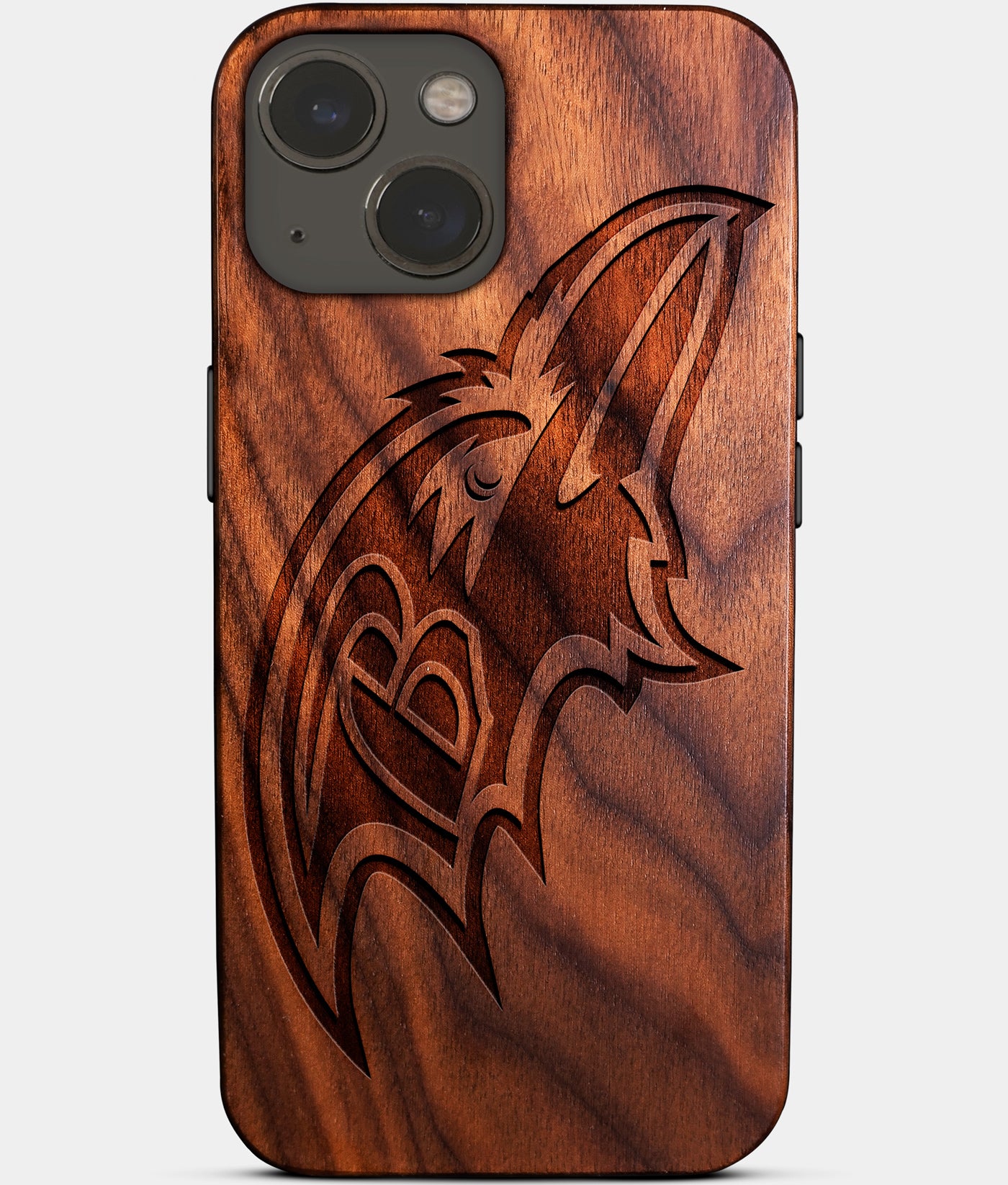 Eco-friendly Baltimore Ravens iPhone 14 Plus Case - Carved Wood Custom Baltimore Ravens Gift For Him - Monogrammed Personalized iPhone 14 Plus Cover By Engraved In Nature