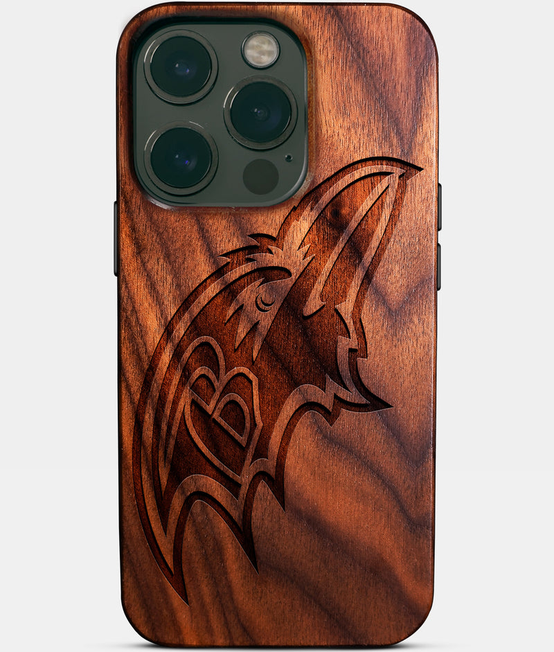 Eco-friendly Baltimore Ravens iPhone 14 Pro Case - Carved Wood Custom Baltimore Ravens Gift For Him - Monogrammed Personalized iPhone 14 Pro Cover By Engraved In Nature