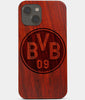 Carved Wood Borussia Dortmund iPhone 13 Case | Custom Borussia Dortmund Gift, Birthday Gift | Personalized Mahogany Wood Cover, Gifts For Him, Monogrammed Gift For Fan | by Engraved In Nature