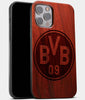 Best Wood Borussia Dortmund iPhone 13 Pro Case | Custom Borussia Dortmund Gift | Mahogany Wood Cover - Engraved In Nature