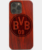 Carved Wood Borussia Dortmund iPhone 13 Pro Case | Custom Borussia Dortmund Gift, Birthday Gift | Personalized Mahogany Wood Cover, Gifts For Him, Monogrammed Gift For Fan | by Engraved In Nature
