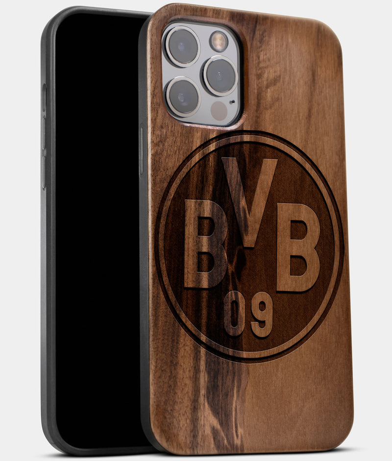 Best Wood Borussia Dortmund iPhone 13 Pro Case | Custom Borussia Dortmund Gift | Walnut Wood Cover - Engraved In Nature