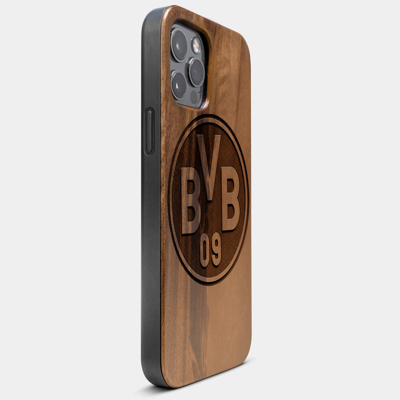 Best Wood Borussia Dortmund iPhone 13 Pro Case | Custom Borussia Dortmund Gift | Walnut Wood Cover - Engraved In Nature