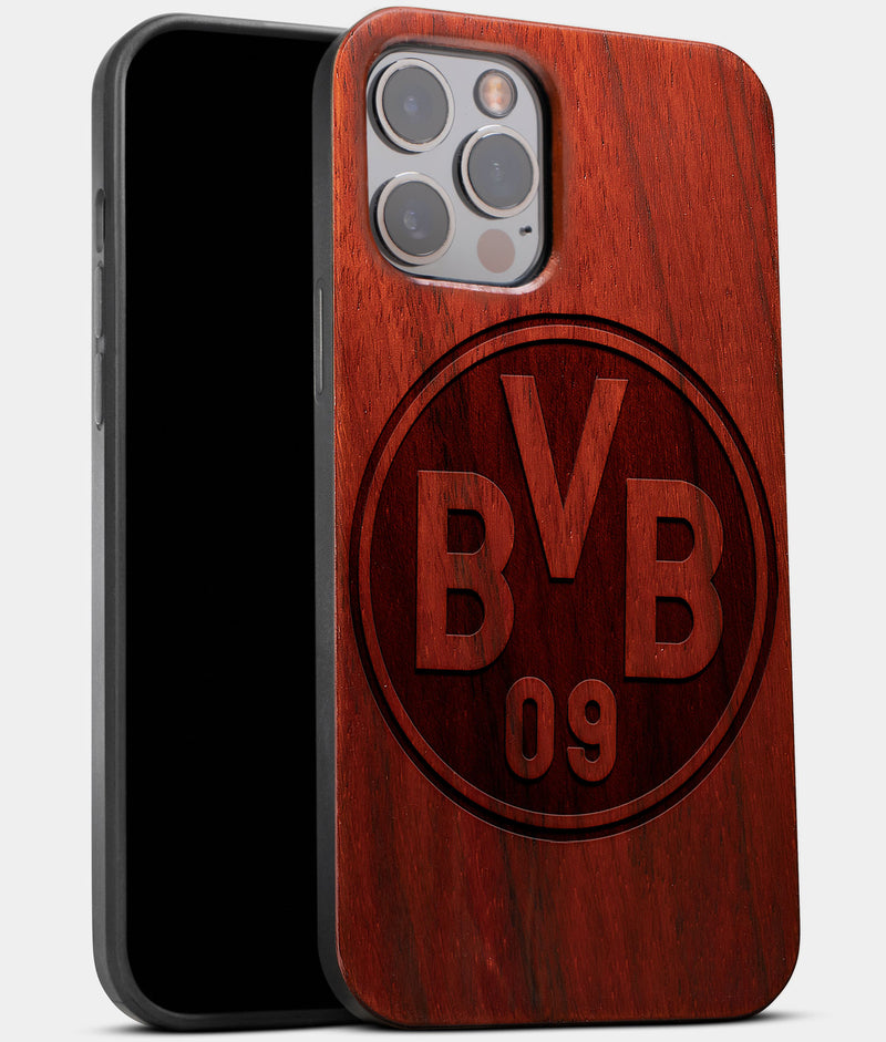 Best Wood Borussia Dortmund iPhone 13 Pro Max Case | Custom Borussia Dortmund Gift | Mahogany Wood Cover - Engraved In Nature