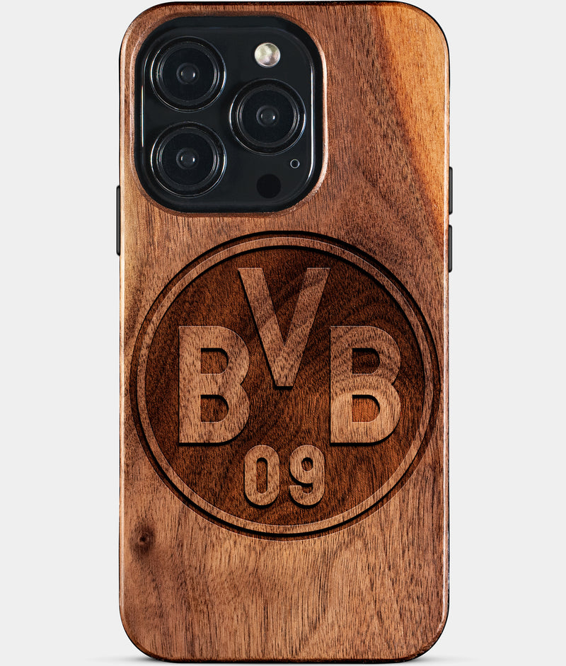 Eco-friendly Borussia Dortmund iPhone 15 Pro Case - Carved Wood Custom Borussia Dortmund Gift For Him - Monogrammed Personalized iPhone 15 Pro Cover By Engraved In Nature