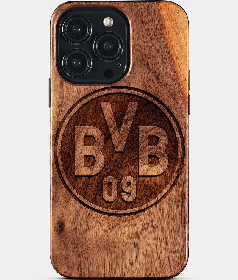 Eco-friendly Borussia Dortmund iPhone 15 Pro Max Case - Carved Wood Custom Borussia Dortmund Gift For Him - Monogrammed Personalized iPhone 15 Pro Max Cover By Engraved In Nature