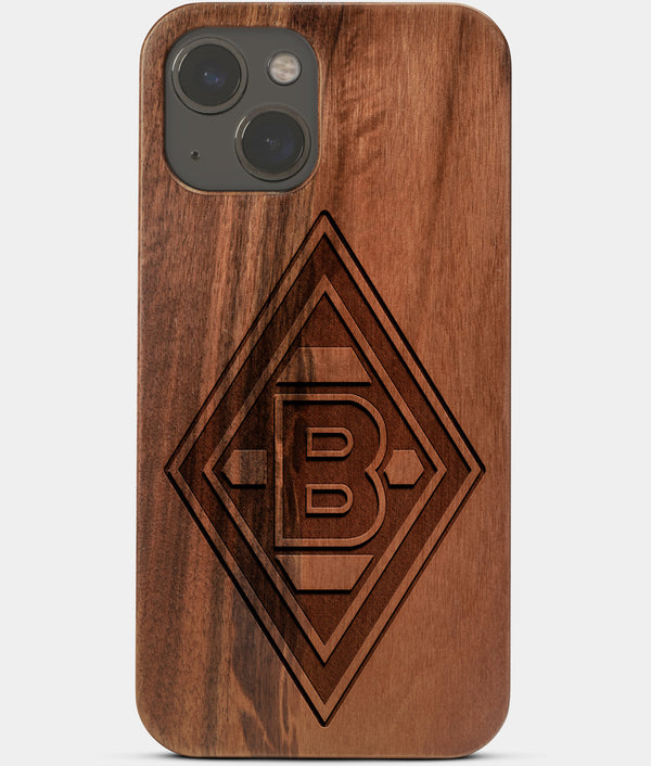 Carved Wood Borussia Monchengladbach iPhone 13 Case | Custom Borussia Monchengladbach Gift, Birthday Gift | Personalized Mahogany Wood Cover, Gifts For Him, Monogrammed Gift For Fan | by Engraved In Nature