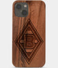 Carved Wood Borussia Monchengladbach iPhone 13 Case | Custom Borussia Monchengladbach Gift, Birthday Gift | Personalized Mahogany Wood Cover, Gifts For Him, Monogrammed Gift For Fan | by Engraved In Nature