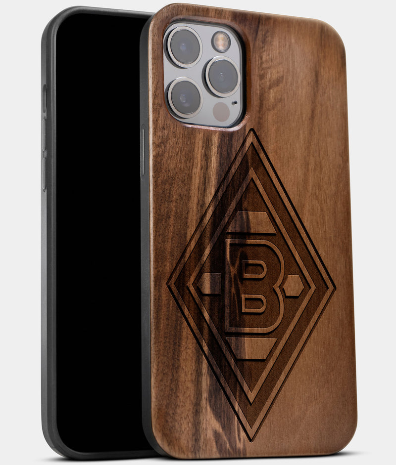 Best Wood Borussia Monchengladbach iPhone 13 Pro Case | Custom Borussia Monchengladbach Gift | Walnut Wood Cover - Engraved In Nature