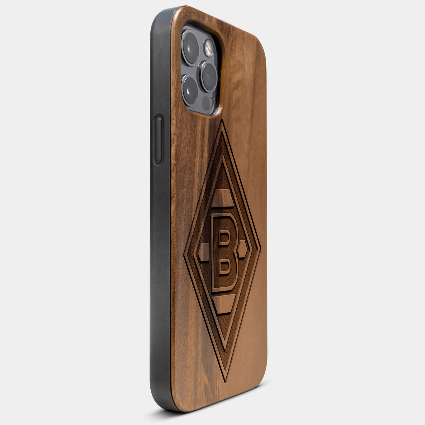 Best Wood Borussia Monchengladbach iPhone 13 Pro Case | Custom Borussia Monchengladbach Gift | Walnut Wood Cover - Engraved In Nature
