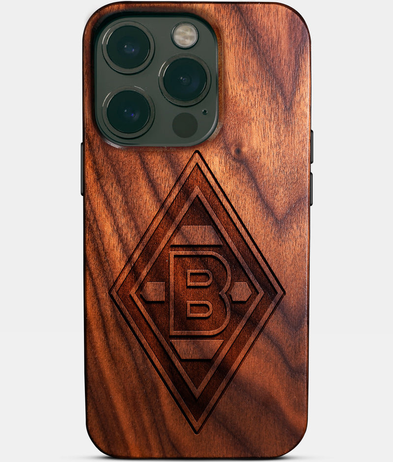 Eco-friendly Borussia Monchengladbach iPhone 14 Pro Case - Carved Wood Custom Borussia Monchengladbach Gift For Him - Monogrammed Personalized iPhone 14 Pro Cover By Engraved In Nature