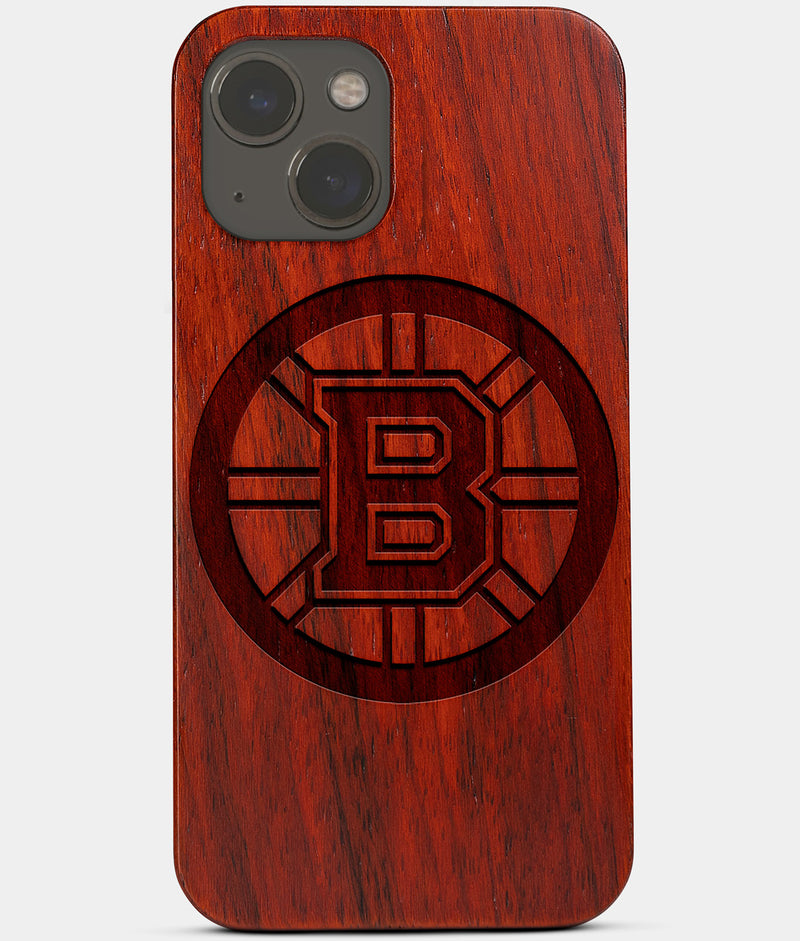 Carved Wood Boston Bruins iPhone 13 Case | Custom Boston Bruins Gift, Birthday Gift | Personalized Mahogany Wood Cover, Gifts For Him, Monogrammed Gift For Fan | by Engraved In Nature