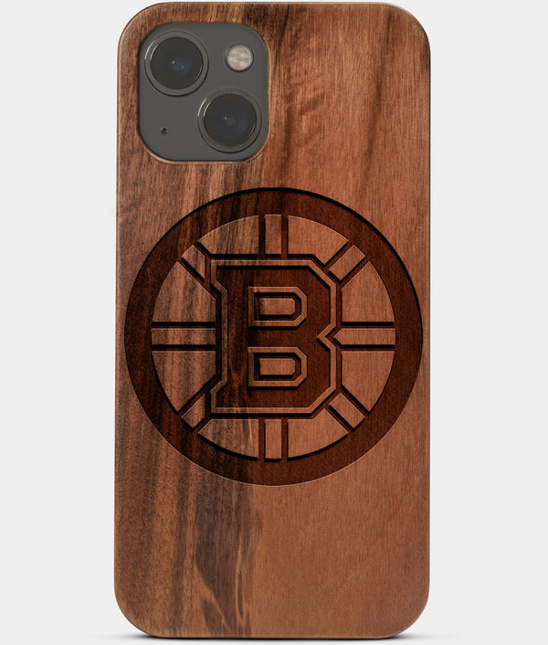 Carved Wood Boston Bruins iPhone 13 Case | Custom Boston Bruins Gift, Birthday Gift | Personalized Mahogany Wood Cover, Gifts For Him, Monogrammed Gift For Fan | by Engraved In Nature