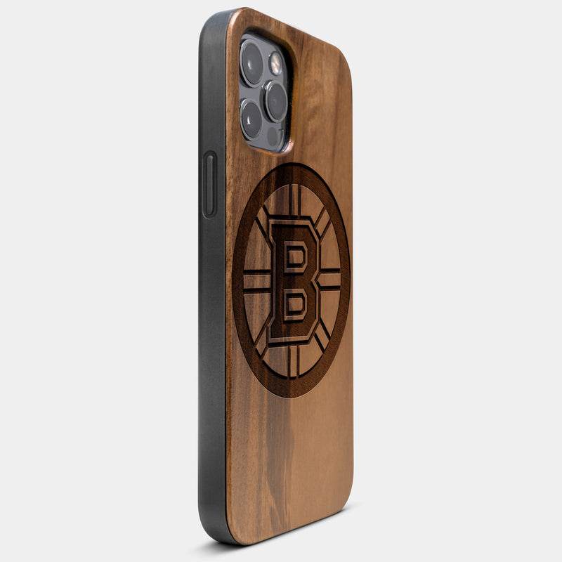 Best Wood Boston Bruins iPhone 13 Pro Case | Custom Boston Bruins Gift | Walnut Wood Cover - Engraved In Nature