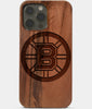 Carved Wood Boston Bruins iPhone 13 Pro Case | Custom Boston Bruins Gift, Birthday Gift | Personalized Mahogany Wood Cover, Gifts For Him, Monogrammed Gift For Fan | by Engraved In Nature