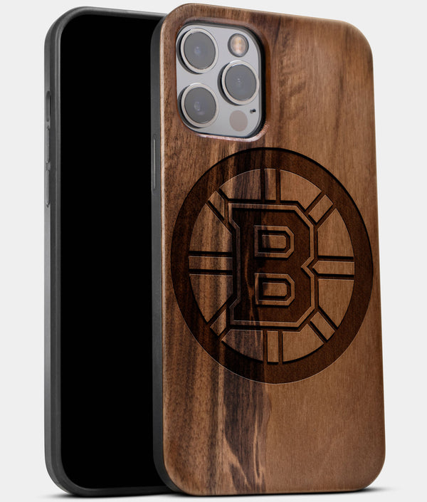 Best Wood Boston Bruins iPhone 13 Pro Max Case | Custom Boston Bruins Gift | Walnut Wood Cover - Engraved In Nature