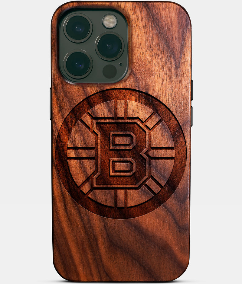 Eco-friendly Boston Bruins iPhone 14 Pro Max Case - Carved Wood Custom Boston Bruins Gift For Him - Monogrammed Personalized iPhone 14 Pro Max Cover By Engraved In Nature