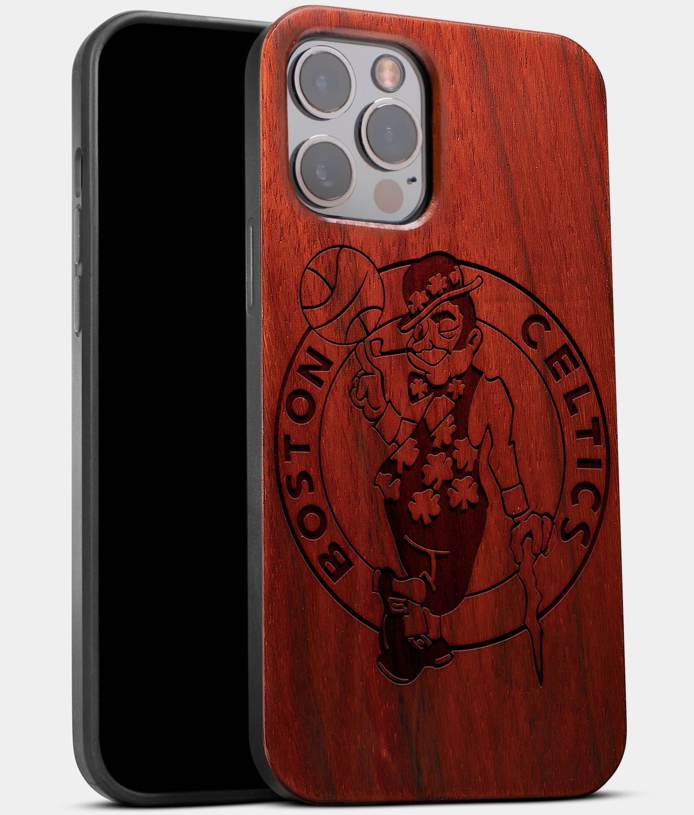 Best Wood Boston Celtics iPhone 13 Pro Case | Custom Boston Celtics Gift | Mahogany Wood Cover - Engraved In Nature