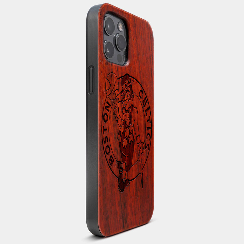 Best Wood Boston Celtics iPhone 13 Pro Case | Custom Boston Celtics Gift | Mahogany Wood Cover - Engraved In Nature