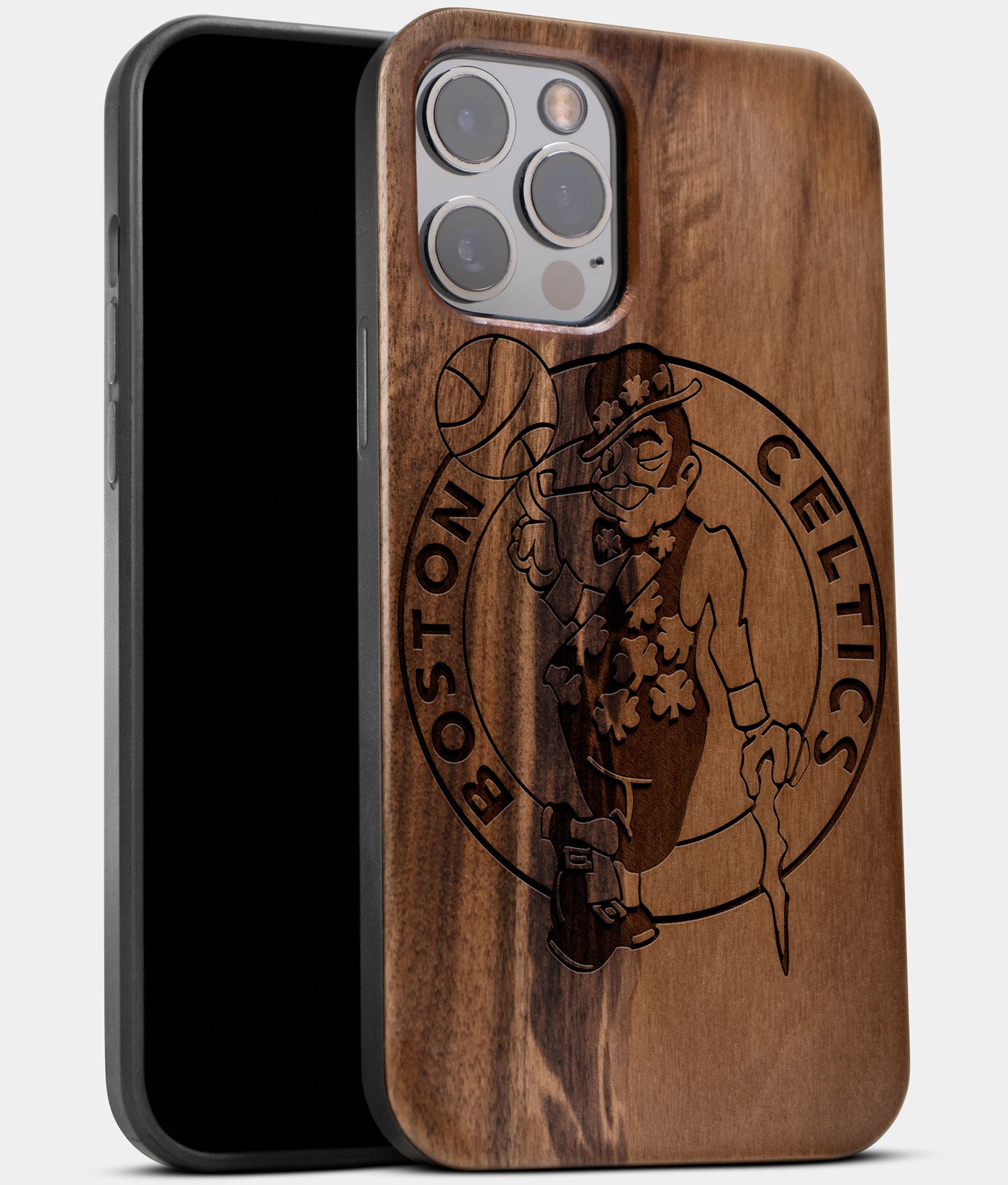 Best Wood Boston Celtics iPhone 13 Pro Max Case | Custom Boston Celtics Gift | Walnut Wood Cover - Engraved In Nature