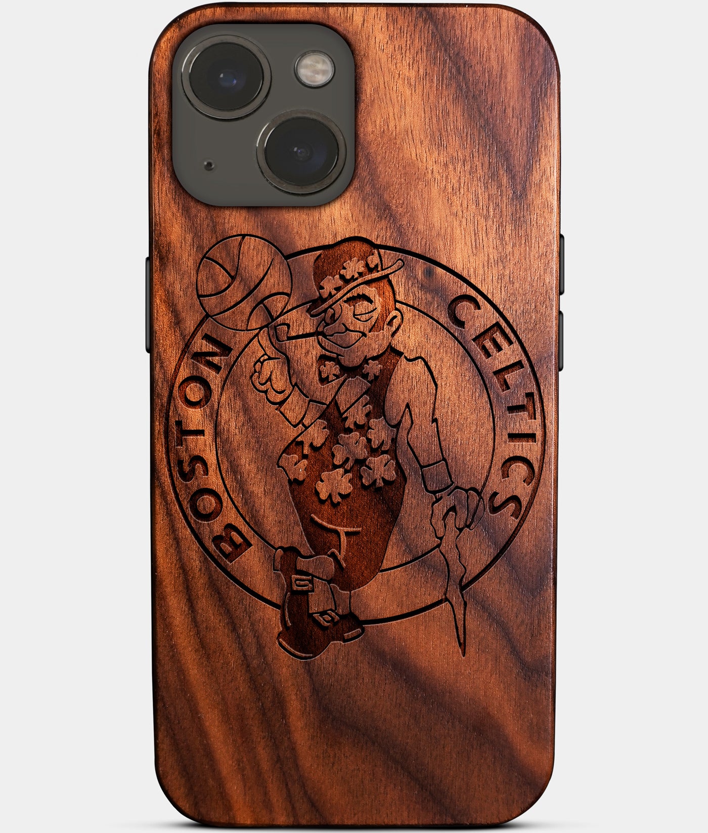 Eco-friendly Boston Celtics iPhone 14 Case - Carved Wood Custom Boston Celtics Gift For Him - Monogrammed Personalized iPhone 14 Cover By Engraved In Nature