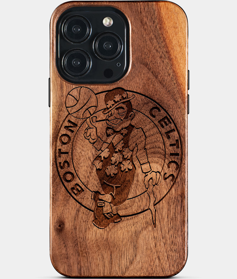 Eco-friendly Boston Celtics iPhone 15 Pro Max Case - Carved Wood Custom Boston Celtics Gift For Him - Monogrammed Personalized iPhone 15 Pro Max Cover By Engraved In Nature