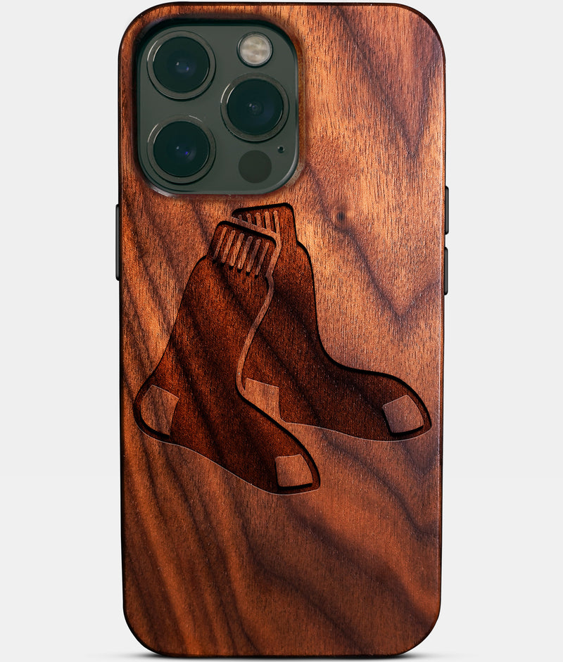 Eco-friendly Boston Red Sox iPhone 14 Pro Max Case - Carved Wood Custom Boston Red Sox Gift For Him - Monogrammed Personalized iPhone 14 Pro Max Cover By Engraved In Nature