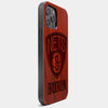 Best Wood Brooklyn Nets iPhone 13 Pro Case | Custom Brooklyn Nets Gift | Mahogany Wood Cover - Engraved In Nature