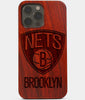 Carved Wood Brooklyn Nets iPhone 13 Pro Case | Custom Brooklyn Nets Gift, Birthday Gift | Personalized Mahogany Wood Cover, Gifts For Him, Monogrammed Gift For Fan | by Engraved In Nature