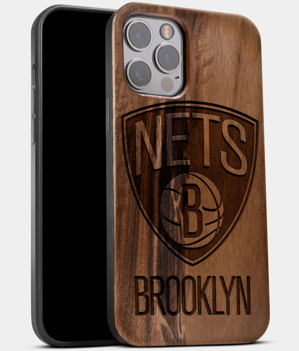 Best Wood Brooklyn Nets iPhone 13 Pro Case | Custom Brooklyn Nets Gift | Walnut Wood Cover - Engraved In Nature