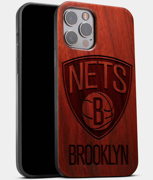 Best Wood Brooklyn Nets iPhone 13 Pro Max Case | Custom Brooklyn Nets Gift | Mahogany Wood Cover - Engraved In Nature