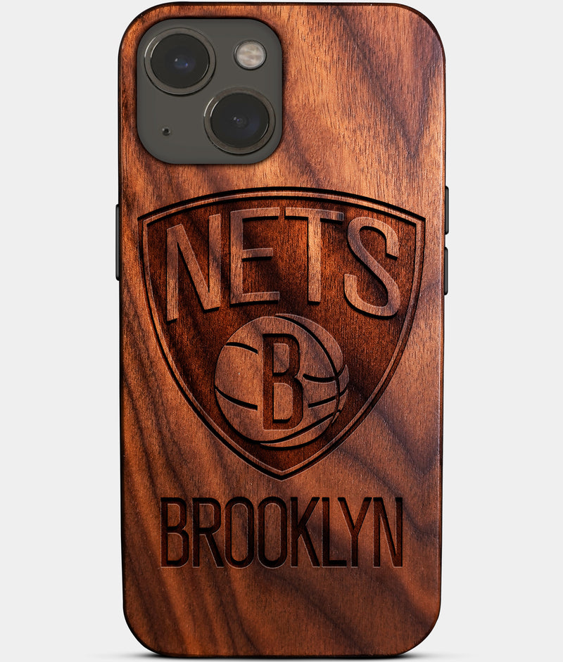Eco-friendly Brooklyn Nets iPhone 14 Case - Carved Wood Custom Brooklyn Nets Gift For Him - Monogrammed Personalized iPhone 14 Cover By Engraved In Nature
