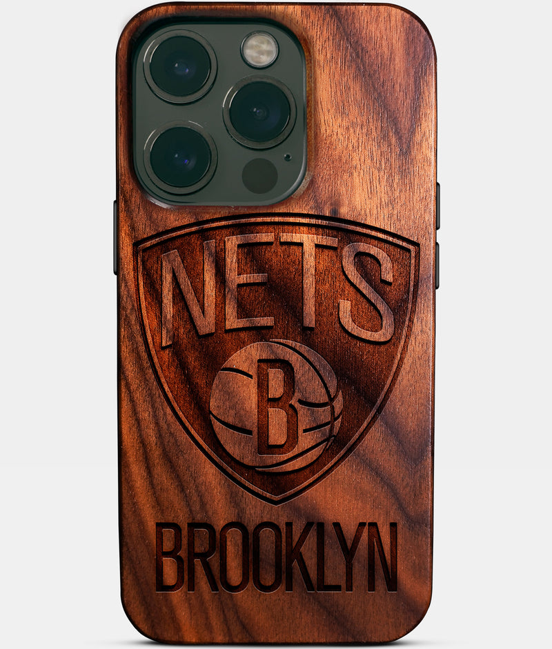 Eco-friendly Brooklyn Nets iPhone 14 Pro Case - Carved Wood Custom Brooklyn Nets Gift For Him - Monogrammed Personalized iPhone 14 Pro Cover By Engraved In Nature