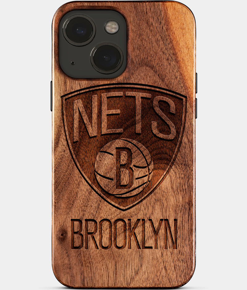 Eco-friendly Brooklyn Nets iPhone 15 Case - Carved Wood Custom Brooklyn Nets Gift For Him - Monogrammed Personalized iPhone 15 Cover By Engraved In Nature