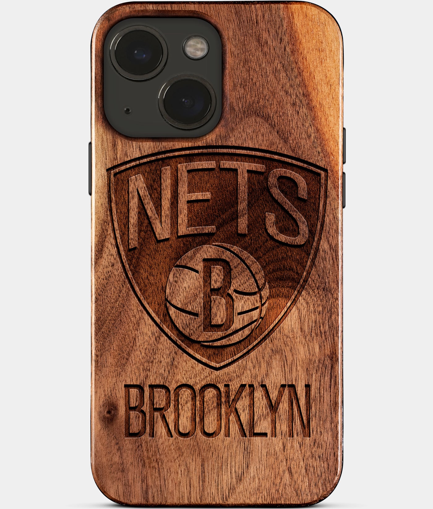 Eco-friendly Brooklyn Nets iPhone 15 Plus Case - Carved Wood Custom Brooklyn Nets Gift For Him - Monogrammed Personalized iPhone 15 Plus Cover By Engraved In Nature
