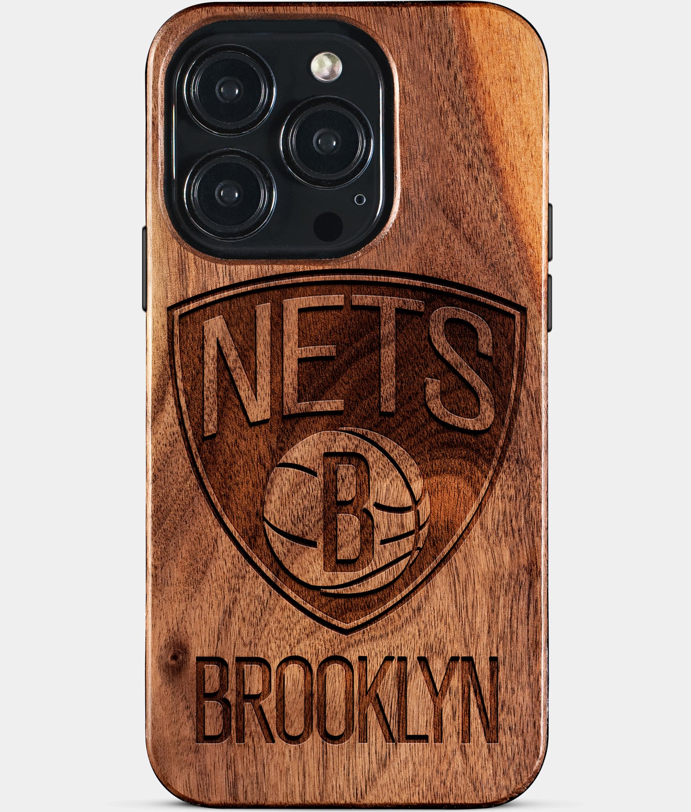 Eco-friendly Brooklyn Nets iPhone 15 Pro Case - Carved Wood Custom Brooklyn Nets Gift For Him - Monogrammed Personalized iPhone 15 Pro Cover By Engraved In Nature