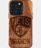 Eco-friendly Brooklyn Nets iPhone 15 Pro Case - Carved Wood Custom Brooklyn Nets Gift For Him - Monogrammed Personalized iPhone 15 Pro Cover By Engraved In Nature