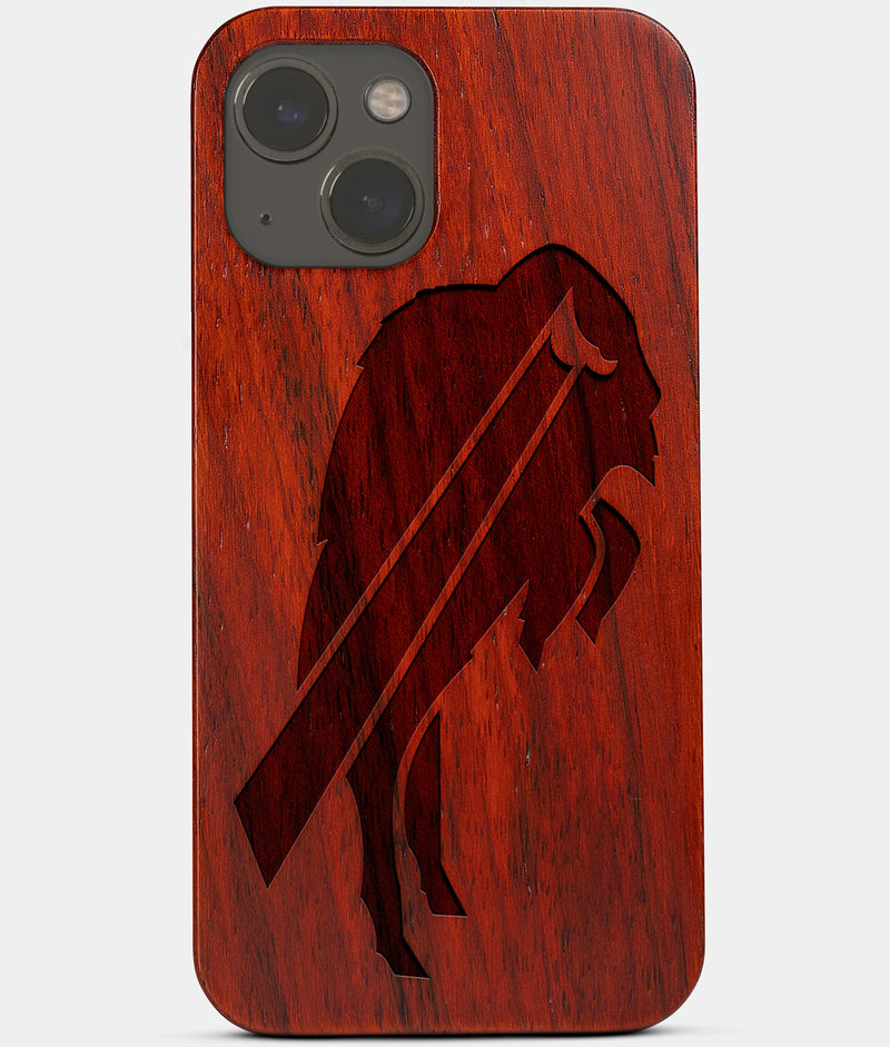 Carved Wood Buffalo Bills iPhone 13 Case | Custom Buffalo Bills Gift, Birthday Gift | Personalized Mahogany Wood Cover, Gifts For Him, Monogrammed Gift For Fan | by Engraved In Nature