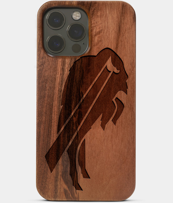 Carved Wood Buffalo Bills iPhone 13 Pro Case | Custom Buffalo Bills Gift, Birthday Gift | Personalized Mahogany Wood Cover, Gifts For Him, Monogrammed Gift For Fan | by Engraved In Nature