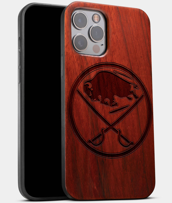 Best Wood Buffalo Sabres iPhone 13 Pro Case | Custom Buffalo Sabres Gift | Mahogany Wood Cover - Engraved In Nature