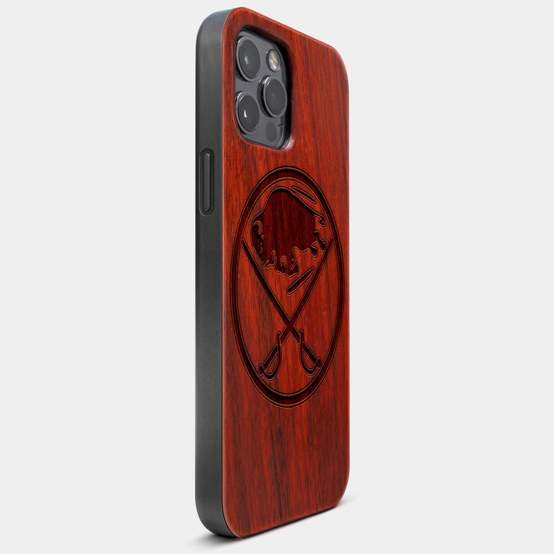 Best Wood Buffalo Sabres iPhone 13 Pro Case | Custom Buffalo Sabres Gift | Mahogany Wood Cover - Engraved In Nature