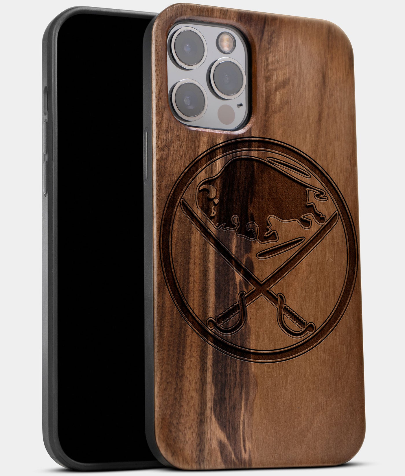 Best Wood Buffalo Sabres iPhone 13 Pro Case | Custom Buffalo Sabres Gift | Walnut Wood Cover - Engraved In Nature