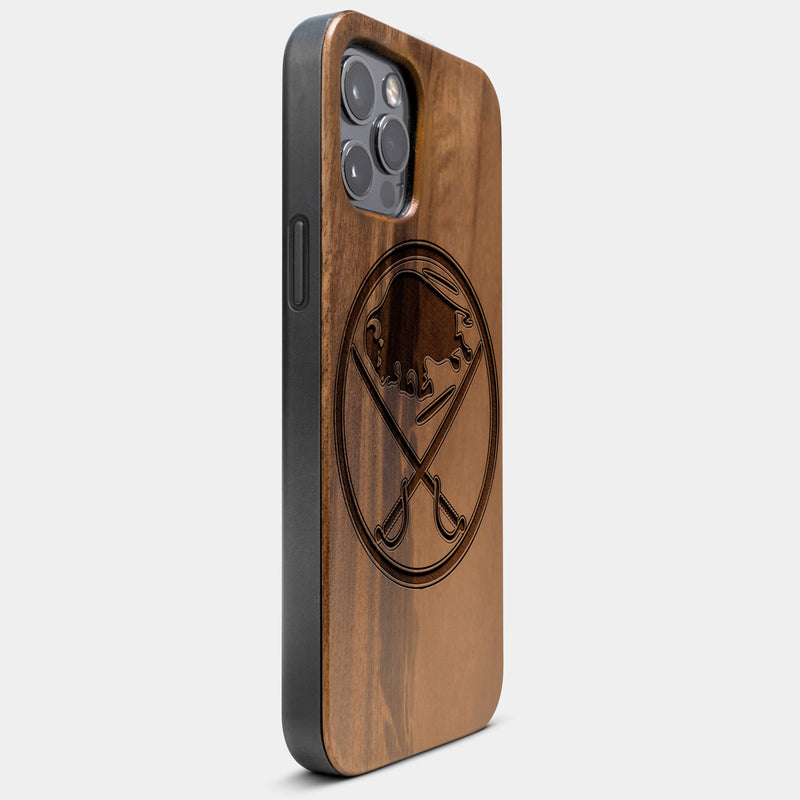 Best Wood Buffalo Sabres iPhone 13 Pro Case | Custom Buffalo Sabres Gift | Walnut Wood Cover - Engraved In Nature