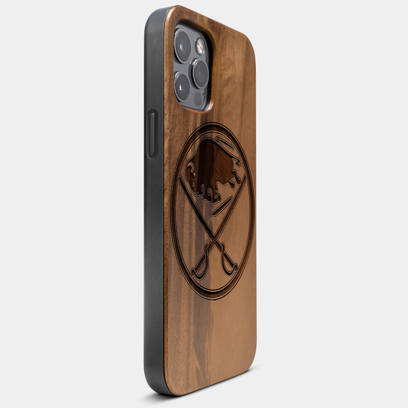 Best Wood Buffalo Sabres iPhone 13 Pro Max Case | Custom Buffalo Sabres Gift | Walnut Wood Cover - Engraved In Nature