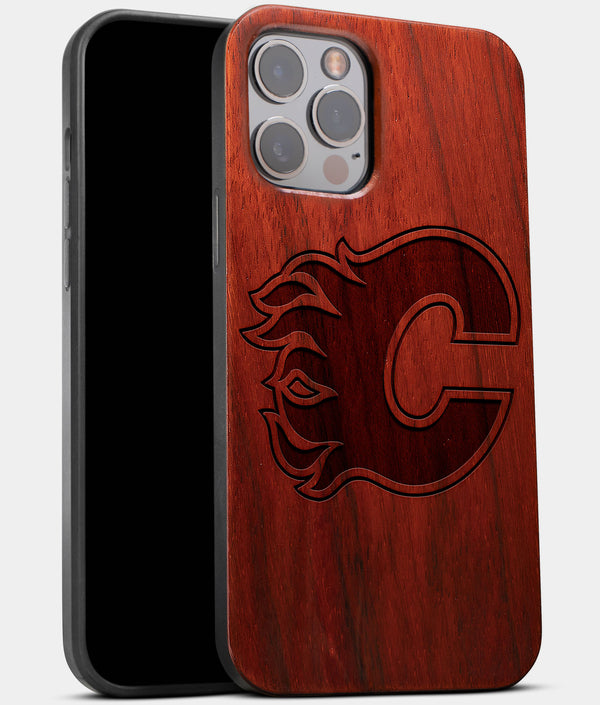 Best Wood Calgary Flames iPhone 13 Pro Case | Custom Calgary Flames Gift | Mahogany Wood Cover - Engraved In Nature