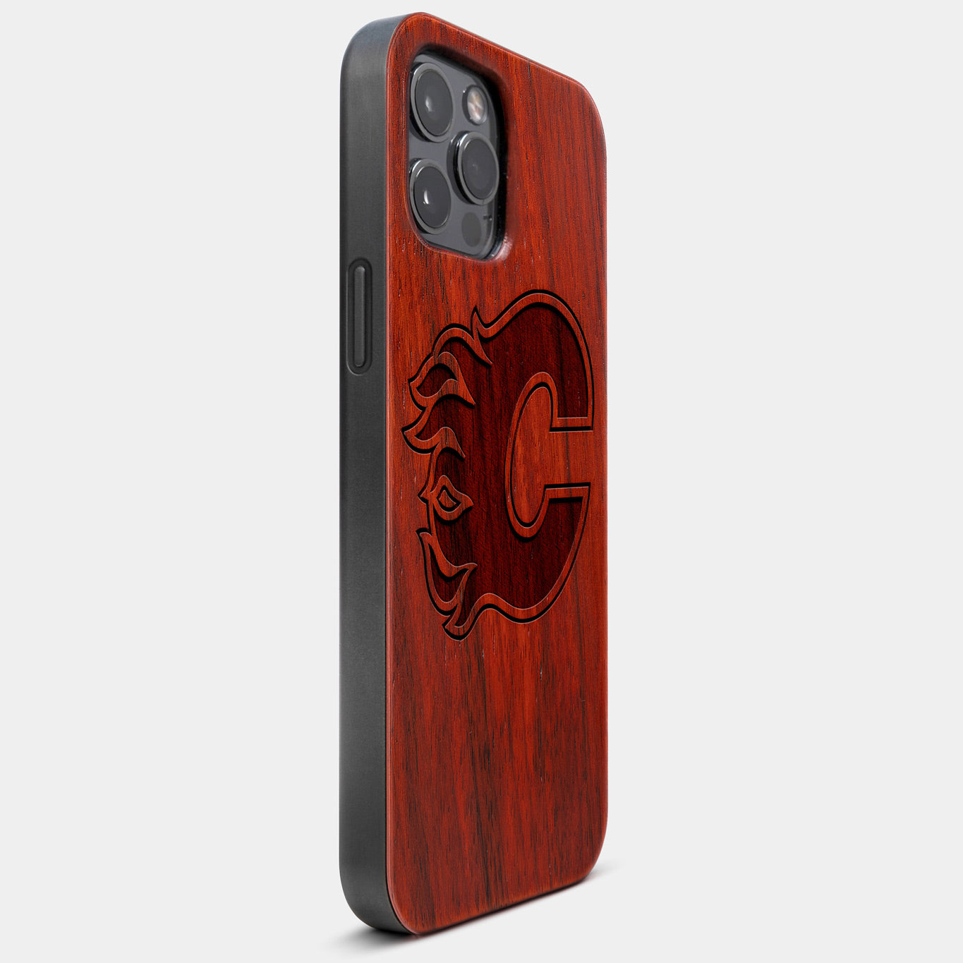 Best Wood Calgary Flames iPhone 13 Pro Case | Custom Calgary Flames Gift | Mahogany Wood Cover - Engraved In Nature